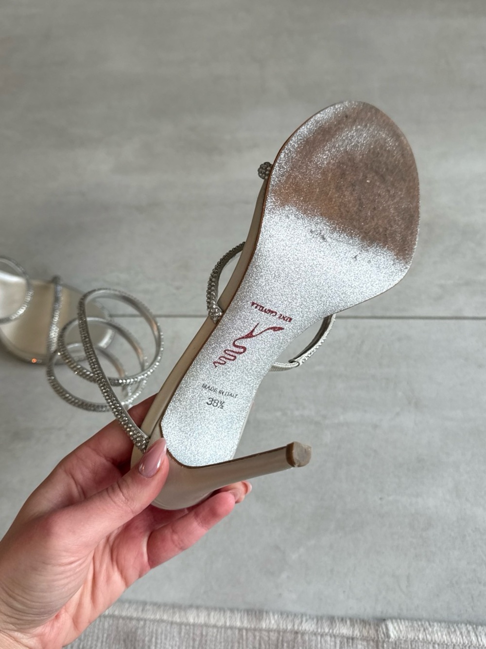 Rene caovilla Crystal Strap Stiletto Sandal in Silver